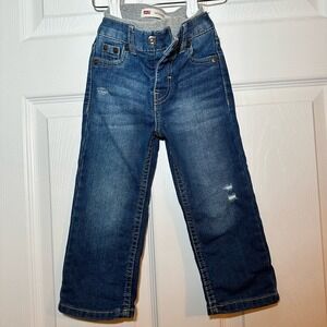 Levis 514 Straight Leg Toddler Jeans Medium Wash Distressed Elastic Waist 18M